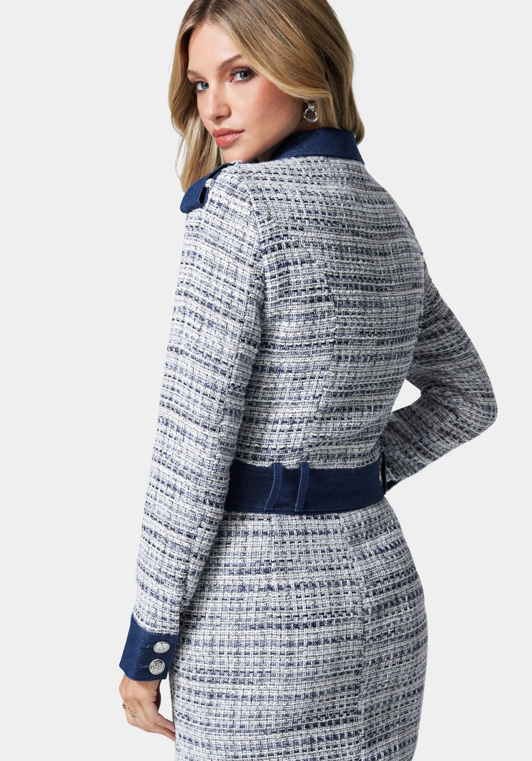 Tweed & Denim Combo Tailored Jacket sold by Bebe product image thumbnail 3
