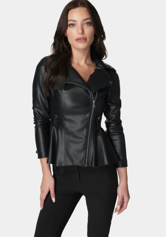 Vegan Leather Moto Peplum Jacket sold by Bebe