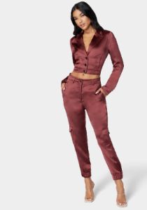 Tailored Cargo Satin Jogger Pant sold by Bebe