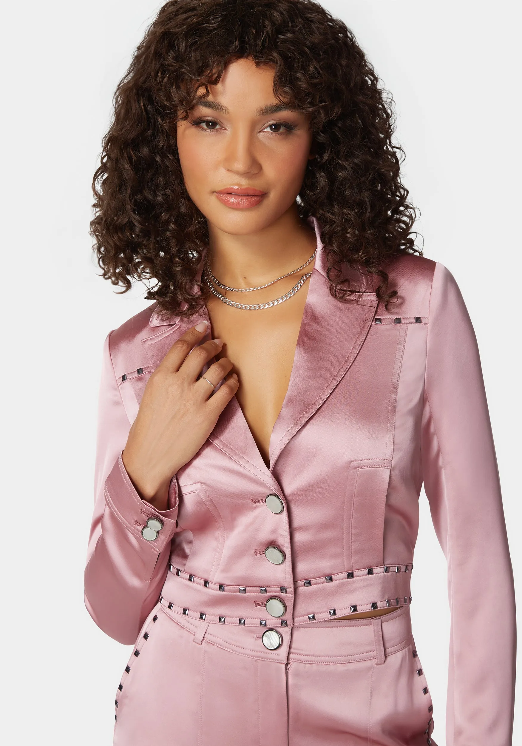 Stud Detail Tailored Satin Blazer sold by Bebe product image thumbnail 4
