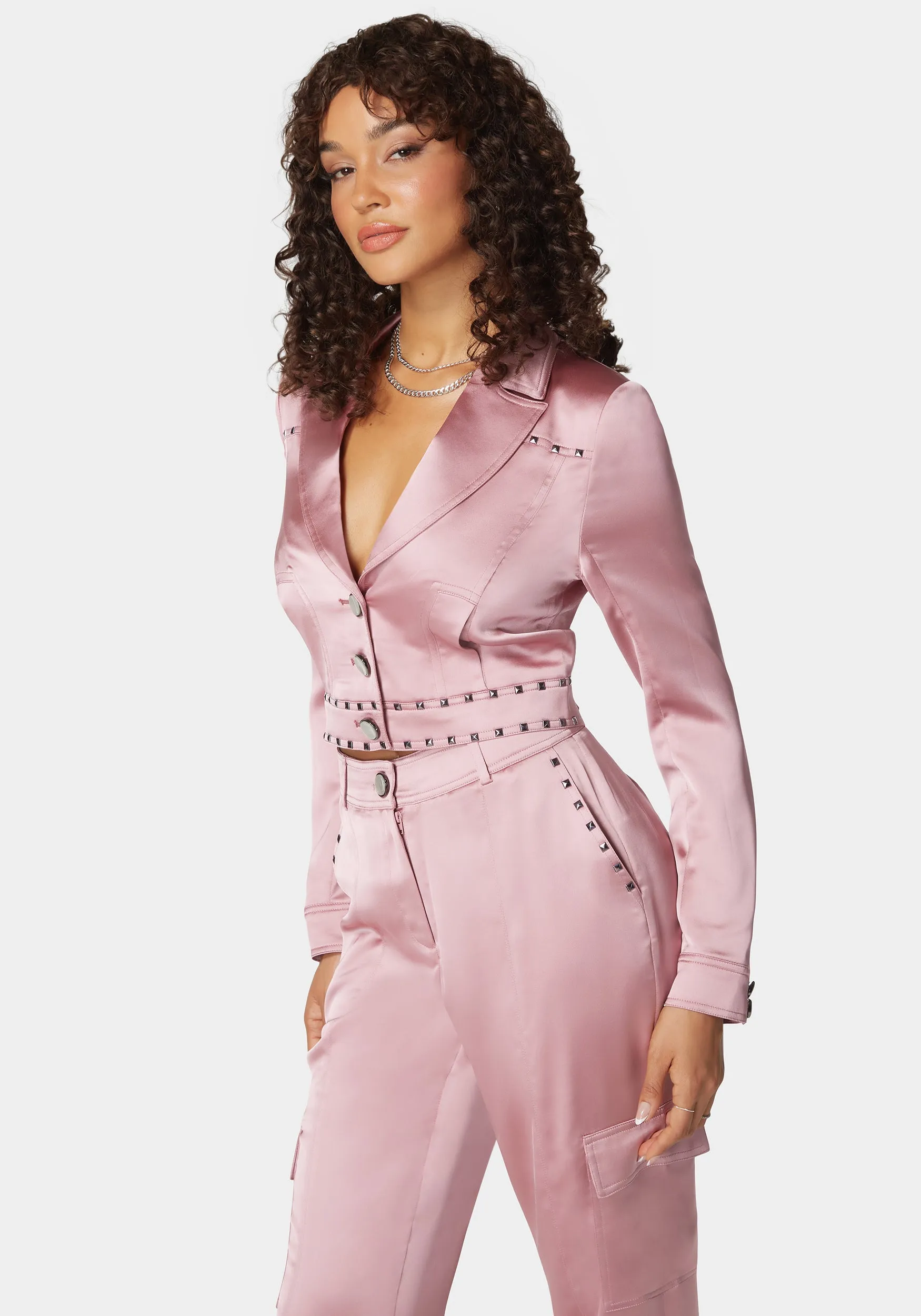 Stud Detail Tailored Satin Blazer sold by Bebe product image thumbnail 2