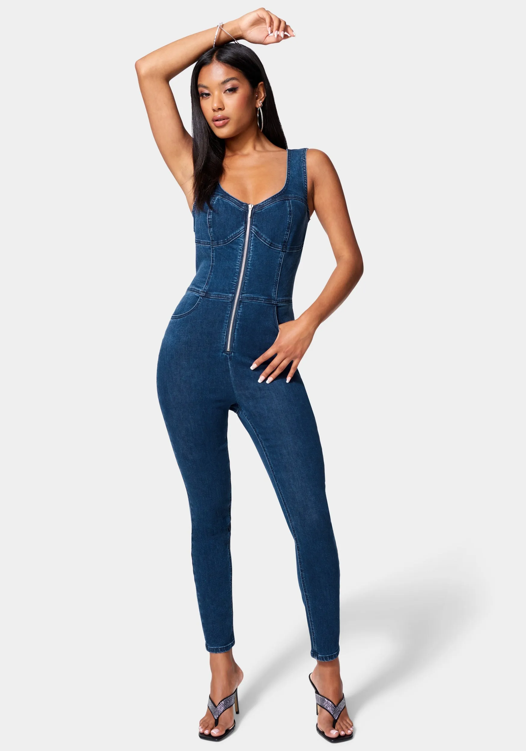 Skinny Leg Front Zip Denim Jumpsuit sold by Bebe product image thumbnail 2