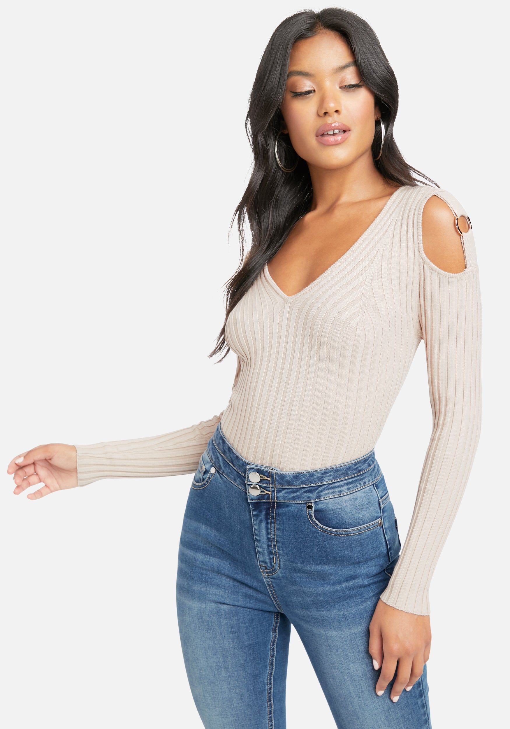 Cut Out Shoulder Sweater Top sold by Bebe