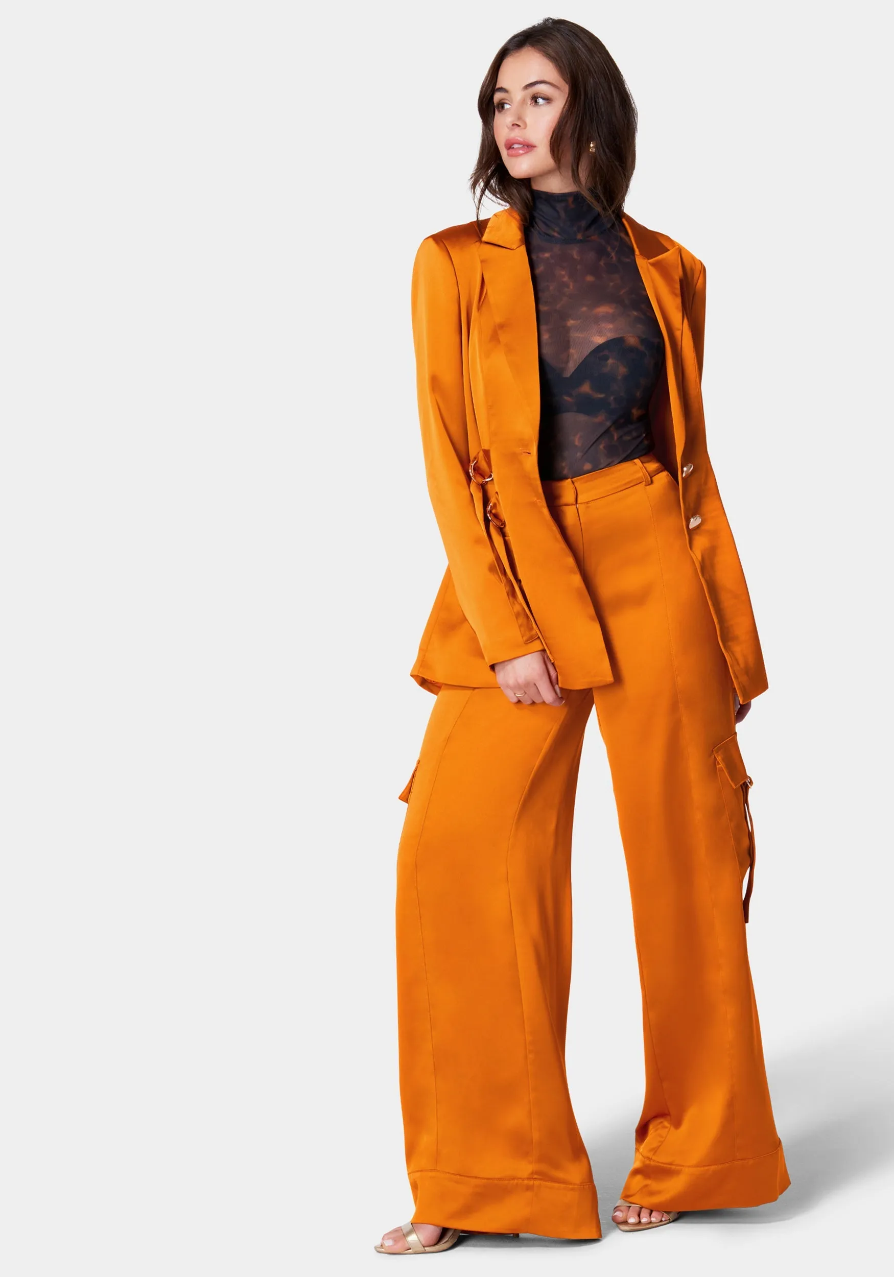 Wide Leg Cargo Pocket Satin Pant sold by Bebe product image thumbnail 2