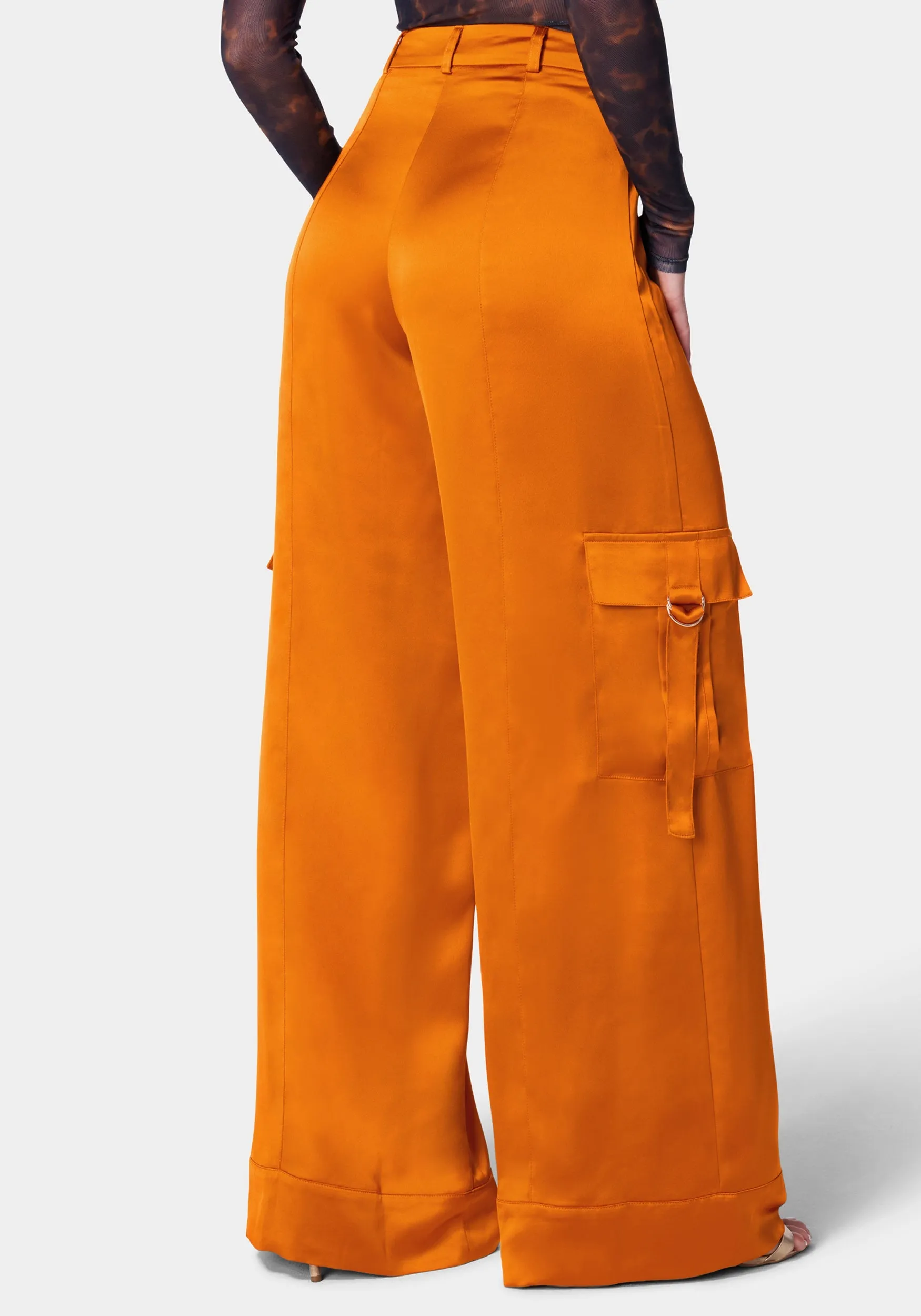 Wide Leg Cargo Pocket Satin Pant sold by Bebe product image thumbnail 3