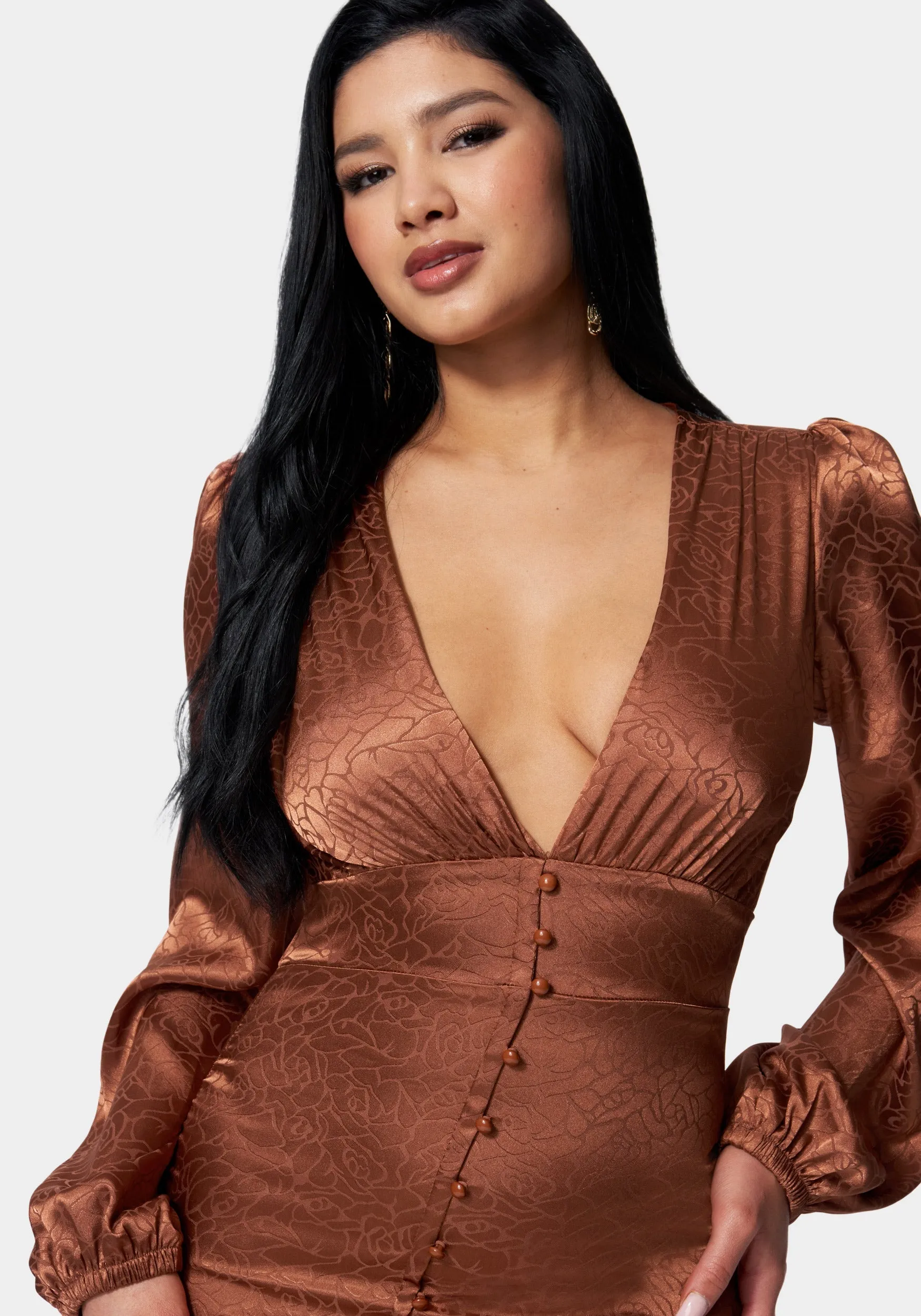 Satin Button Up Jacquard Mini Dress sold by Bebe product image thumbnail 4