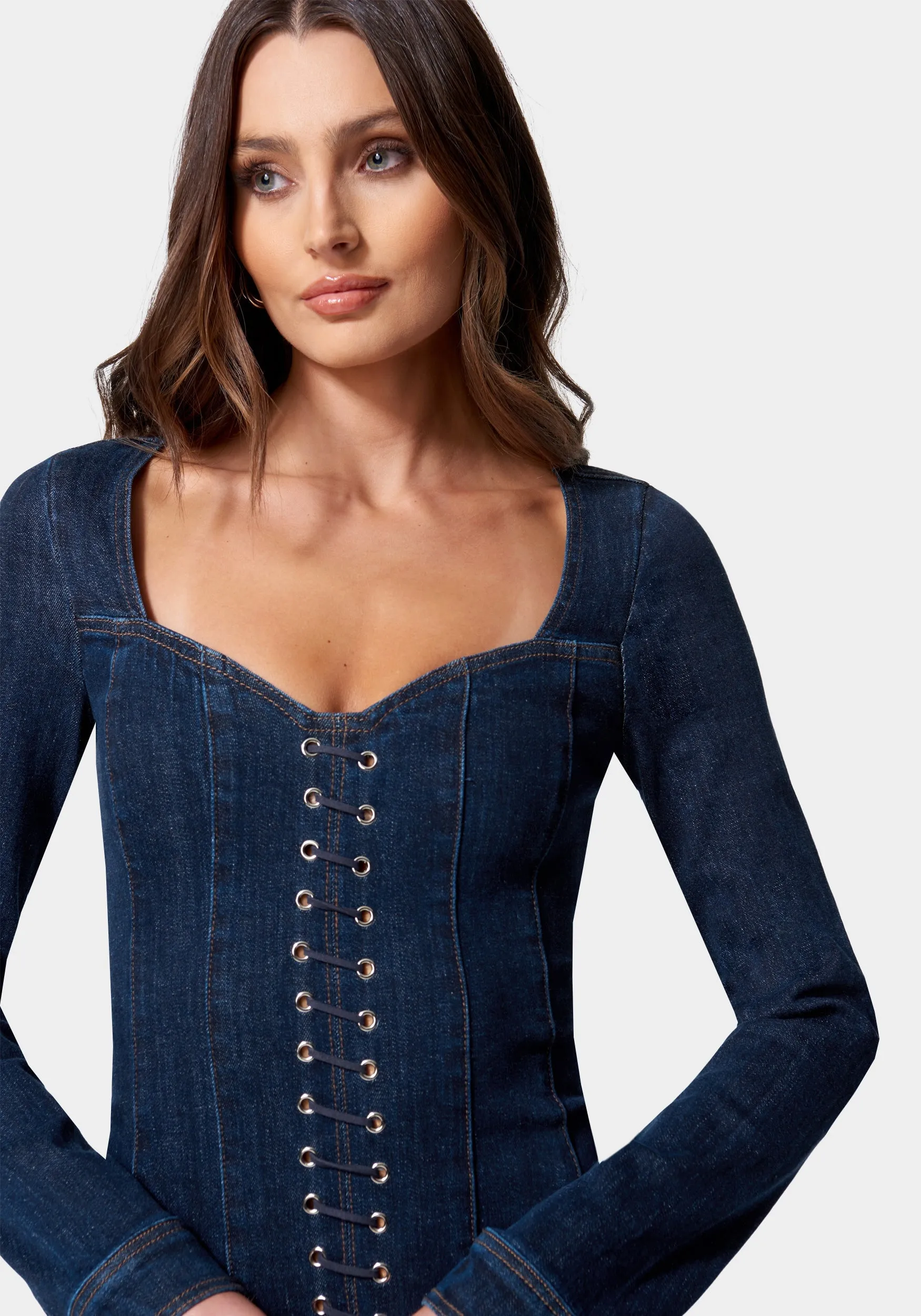 Eyelet Detail Denim Dress sold by Bebe product image thumbnail 4
