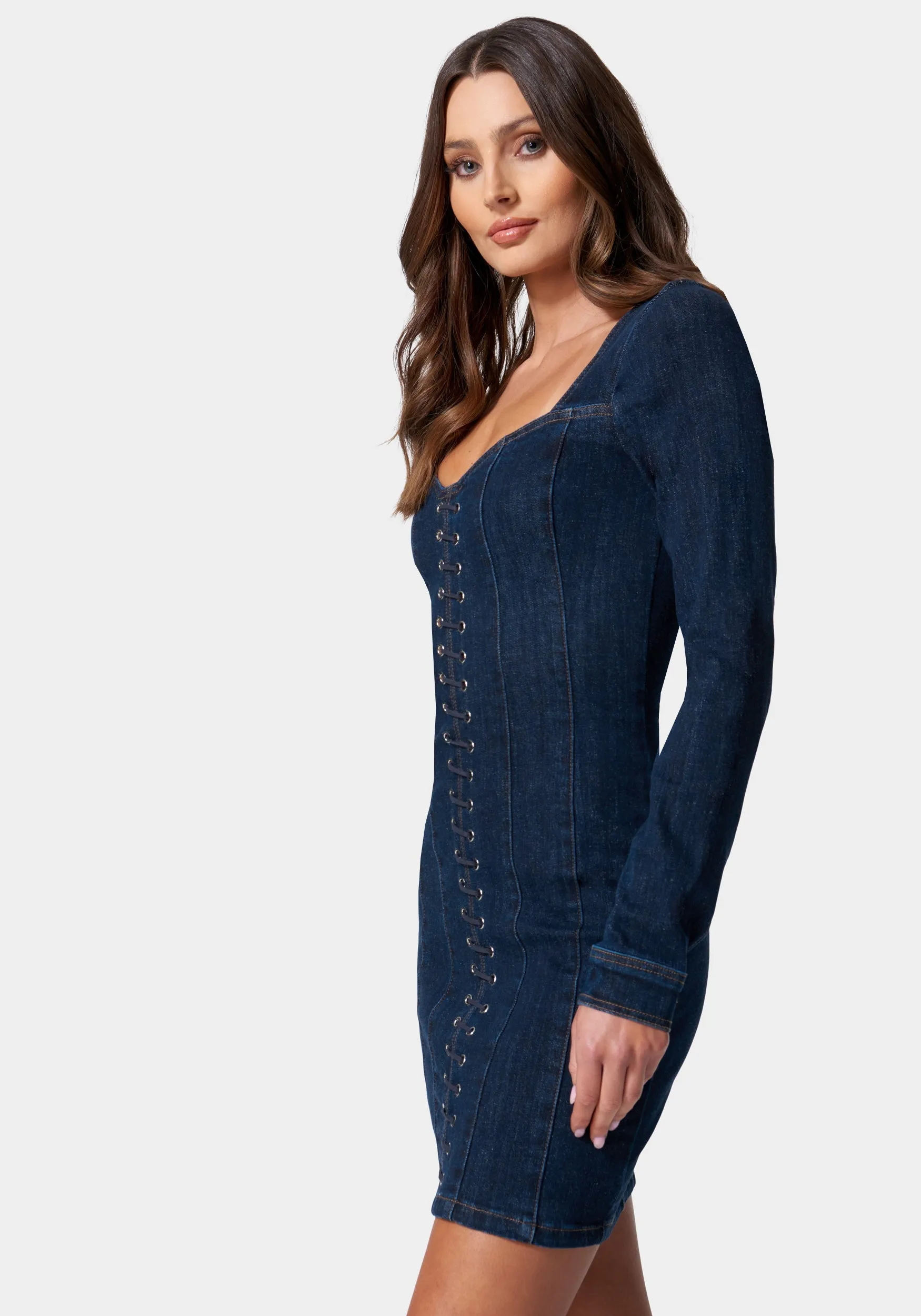Eyelet Detail Denim Dress sold by Bebe product image thumbnail 2