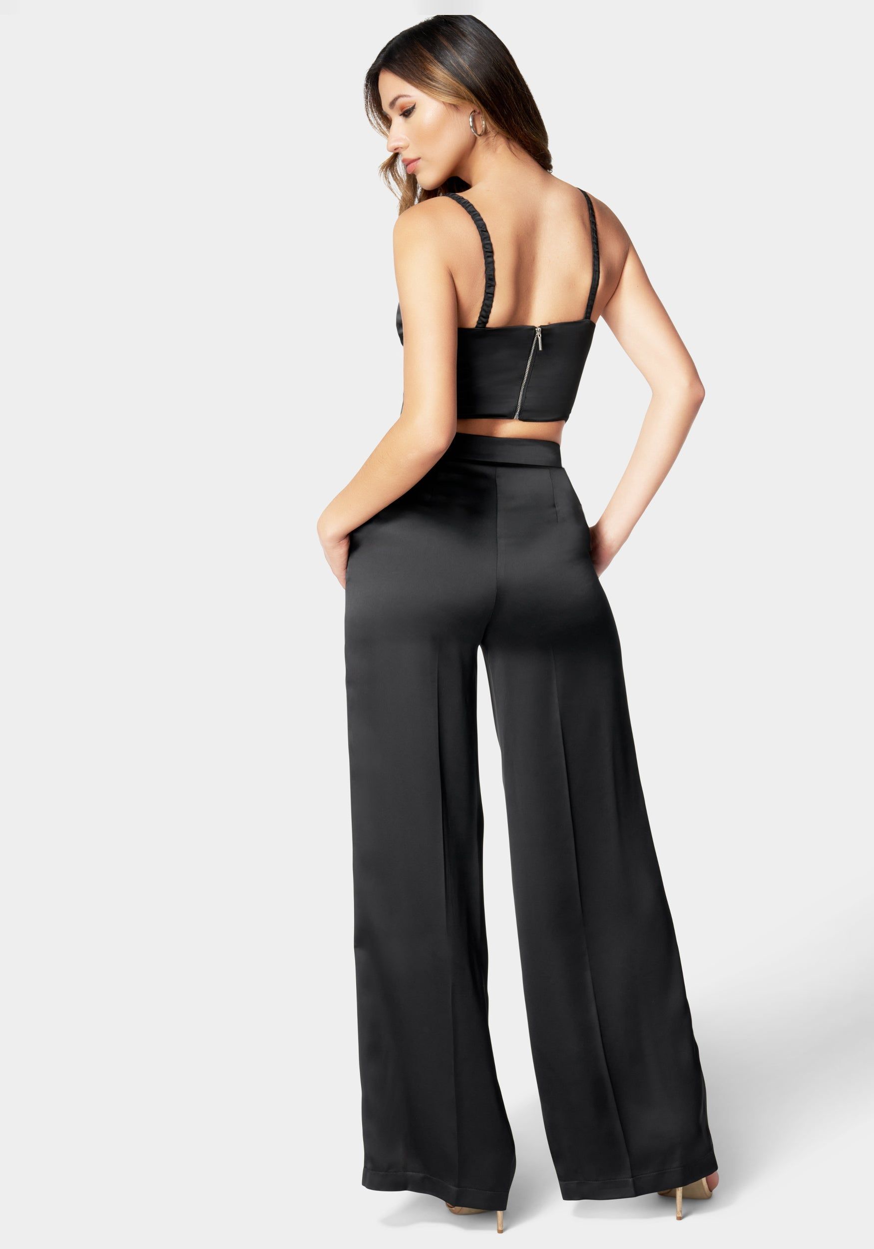 High Waist Wide Leg Tailored Satin Pant sold by Bebe product image thumbnail 3
