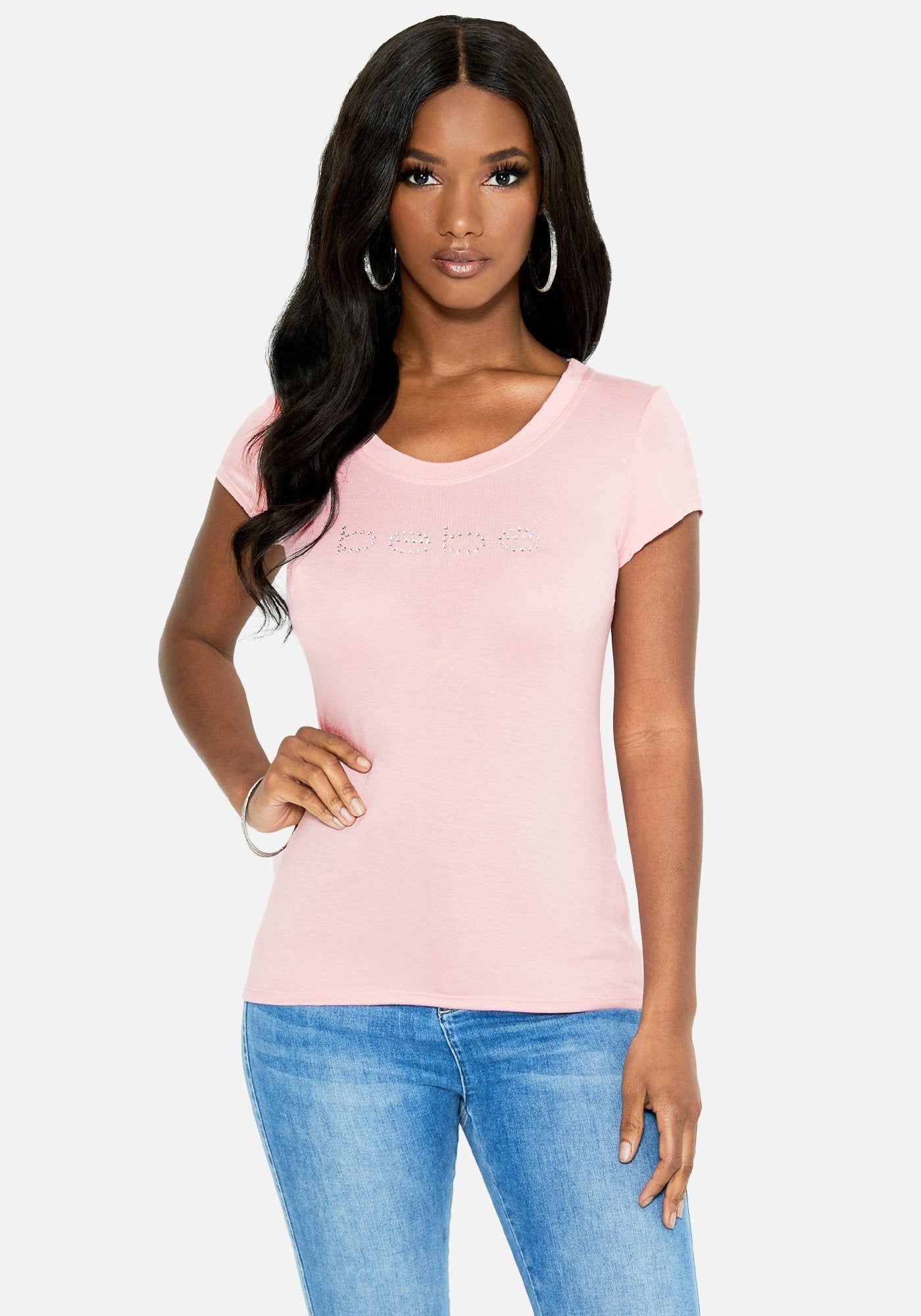 Crystal Logo Short Sleeve Tee sold by Bebe