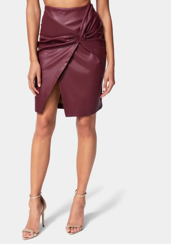 Vegan Leather Knot Front Skirt sold by Bebe