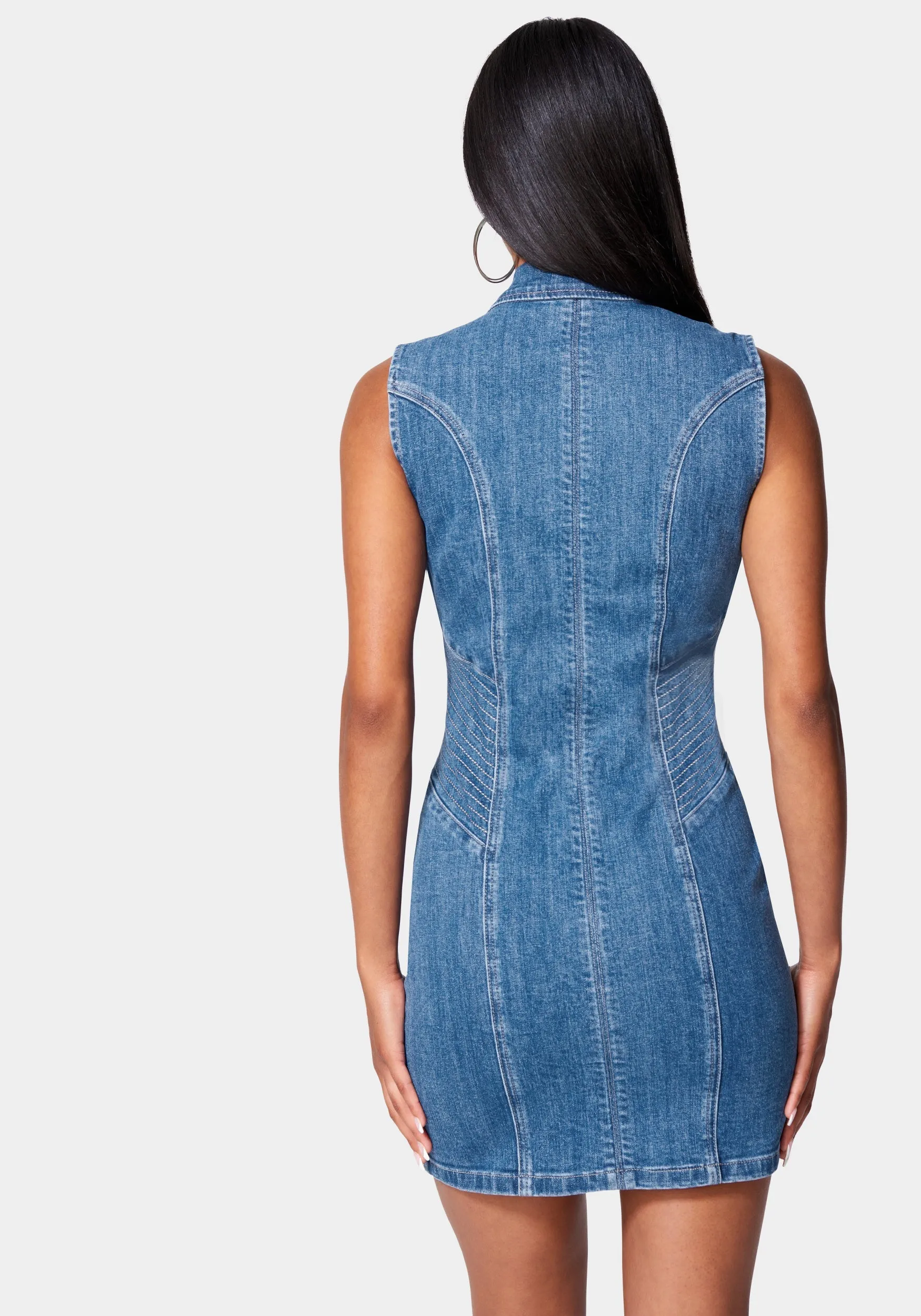 Multi Stitch Asymmetrical Zipper Denim Dress sold by Bebe product image thumbnail 3