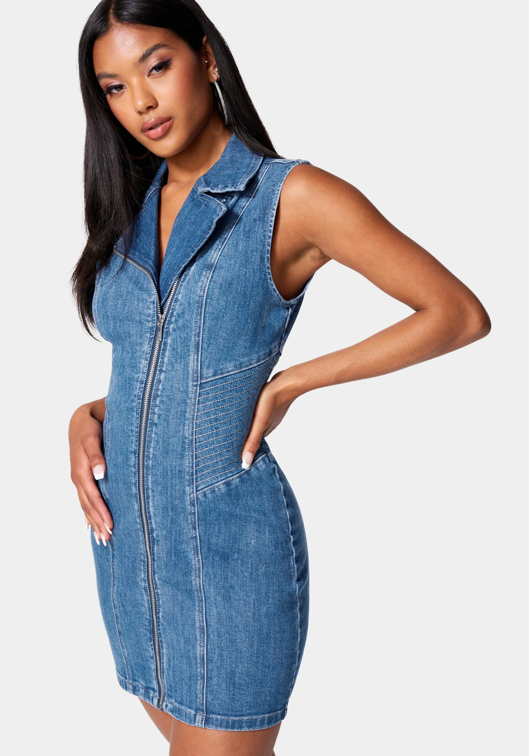 Multi Stitch Asymmetrical Zipper Denim Dress sold by Bebe product image thumbnail 2