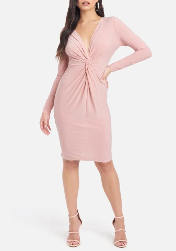 Knot Front V Neck Midi Dress sold by Bebe