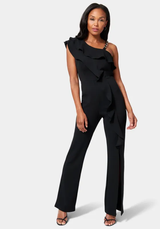 Knit Crepe Cascade Wide Leg Jumpsuit sold by Bebe
