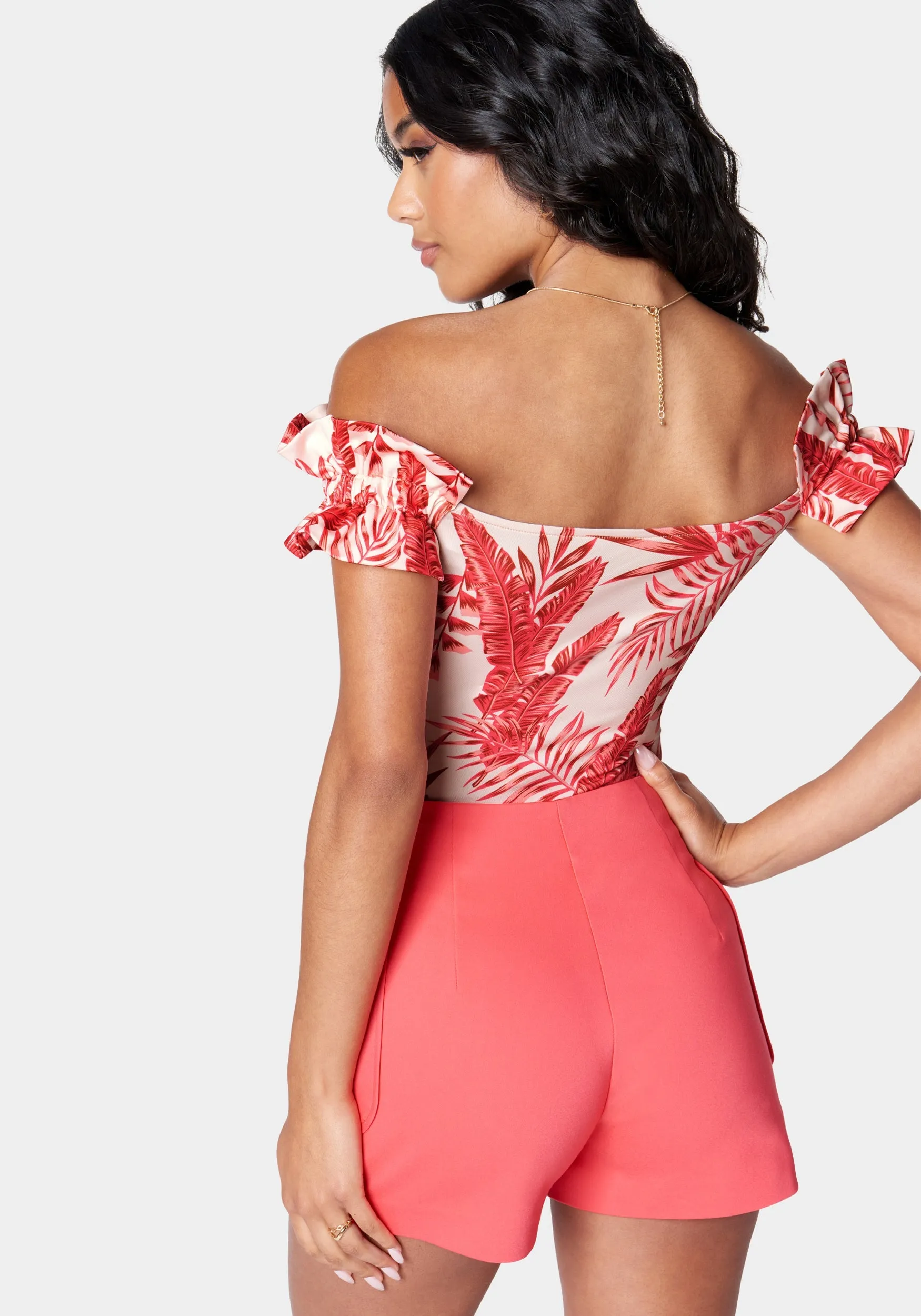 Off Shoulder Ruffle Printed Knit Top sold by Bebe product image thumbnail 3