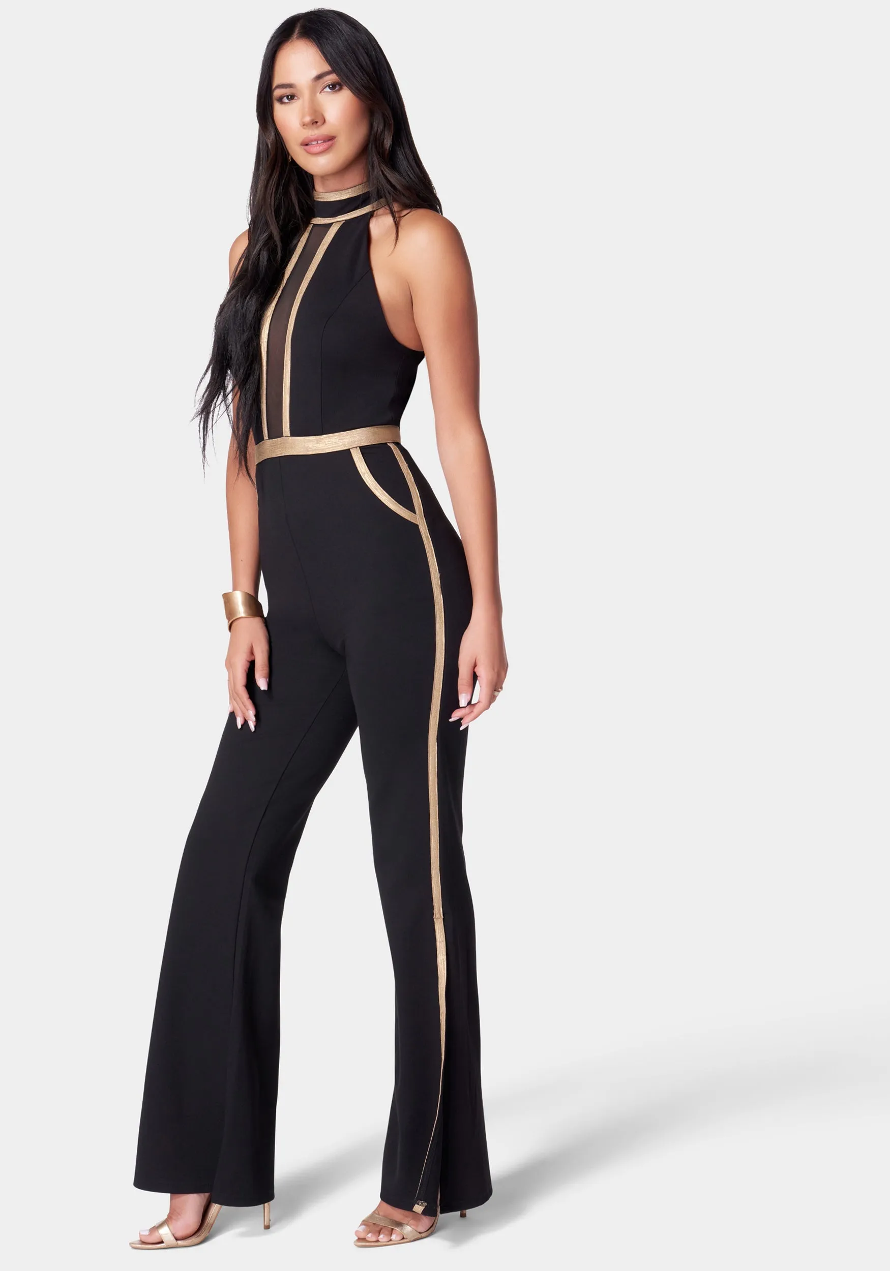 Metallic Detail Wide Leg Jumpsuit sold by Bebe product image thumbnail 3