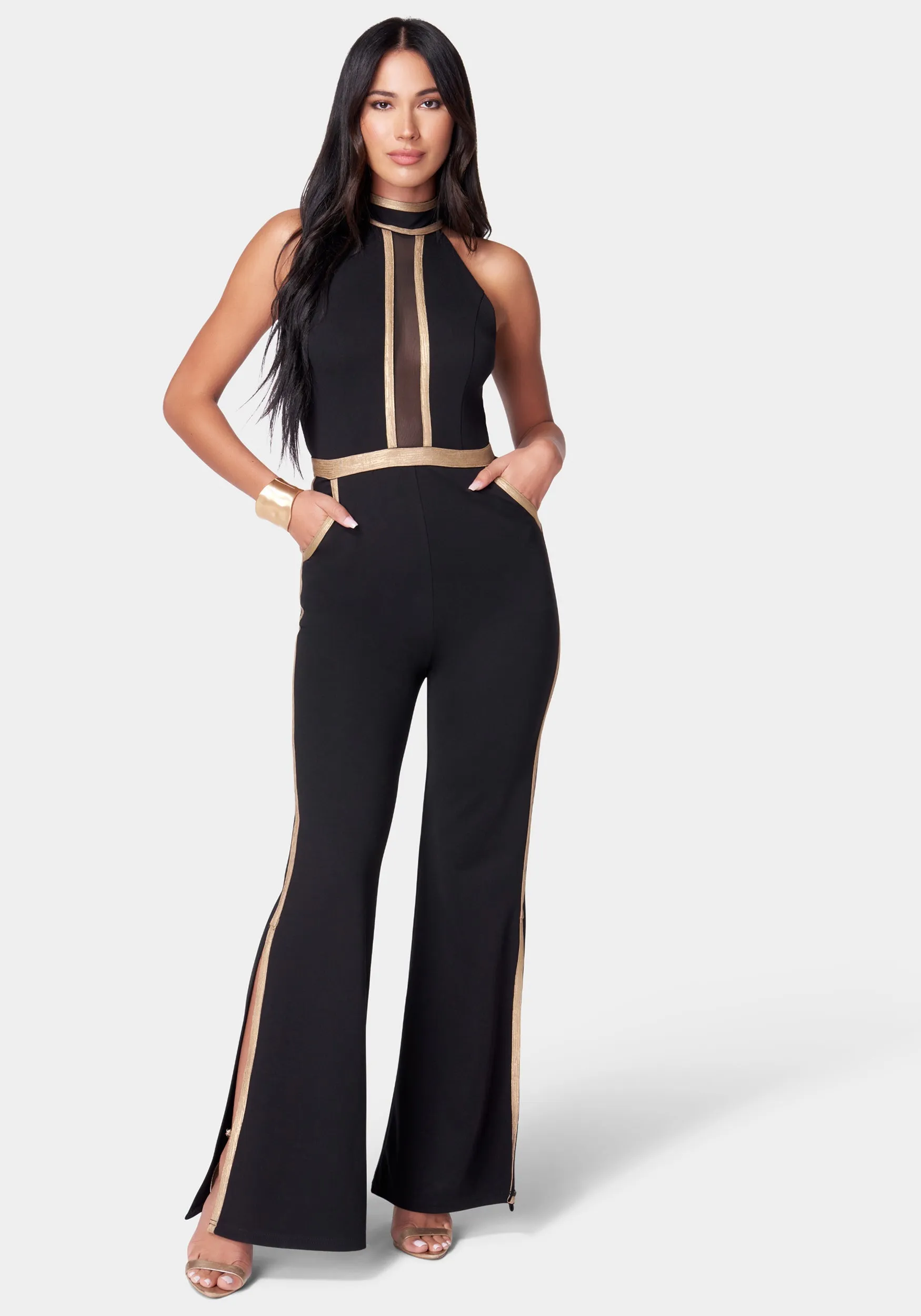 Metallic Detail Wide Leg Jumpsuit sold by Bebe product image thumbnail 2