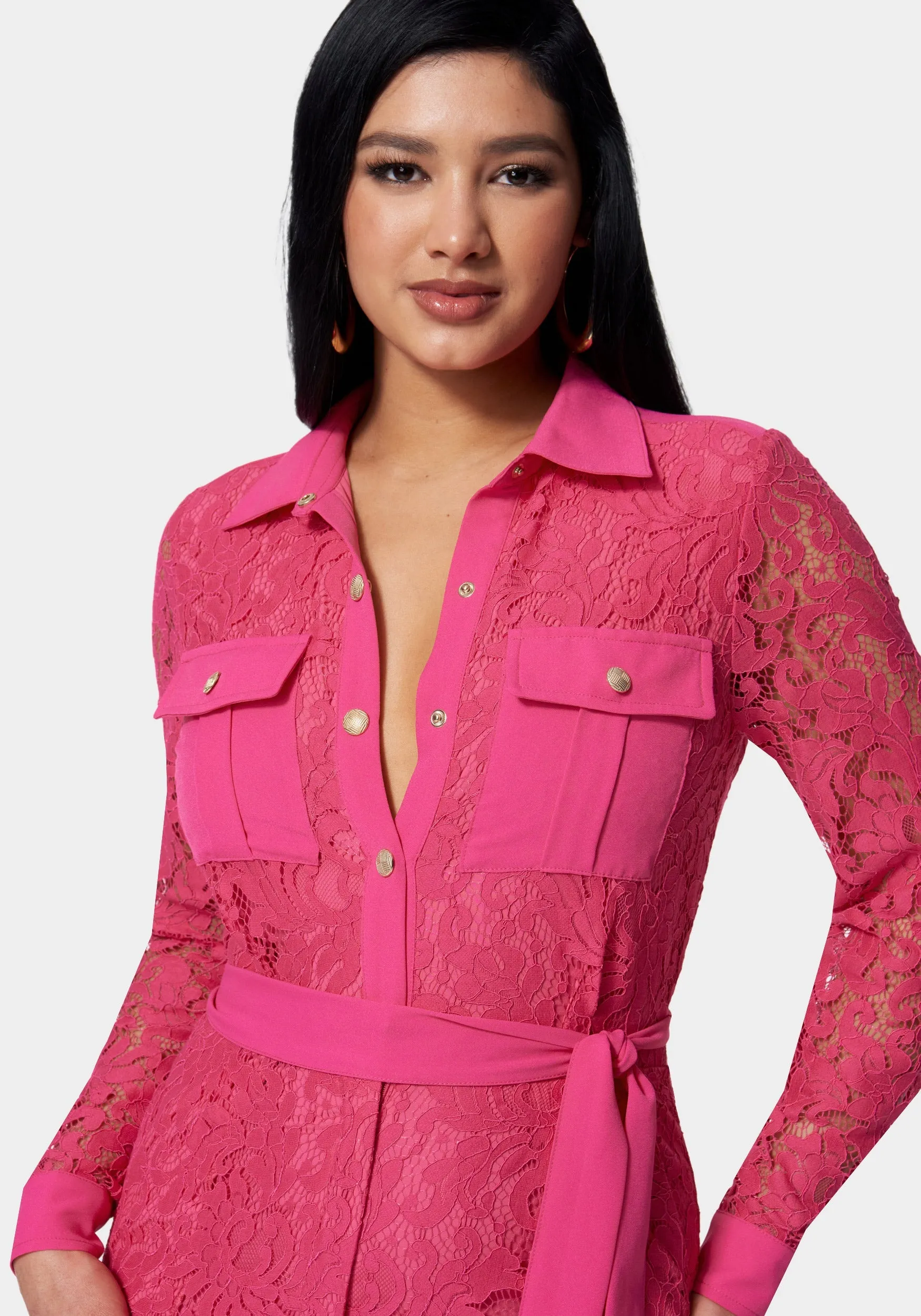 Lace Combo Belted Jumpsuit sold by Bebe product image thumbnail 4