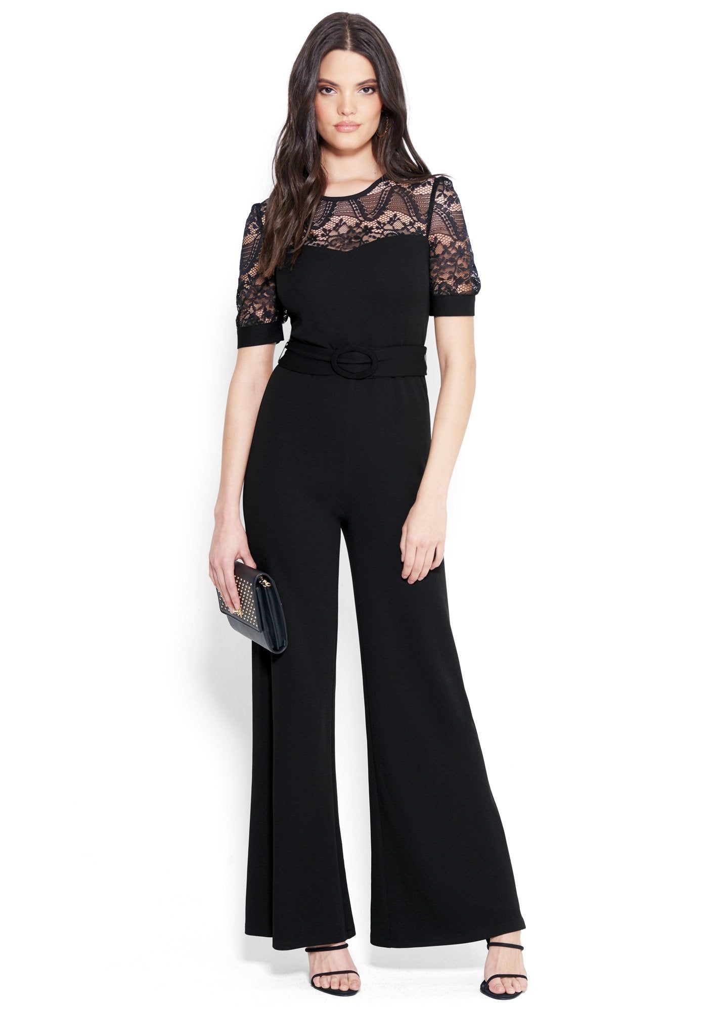 Lace Yoke Jumpsuit sold by Bebe