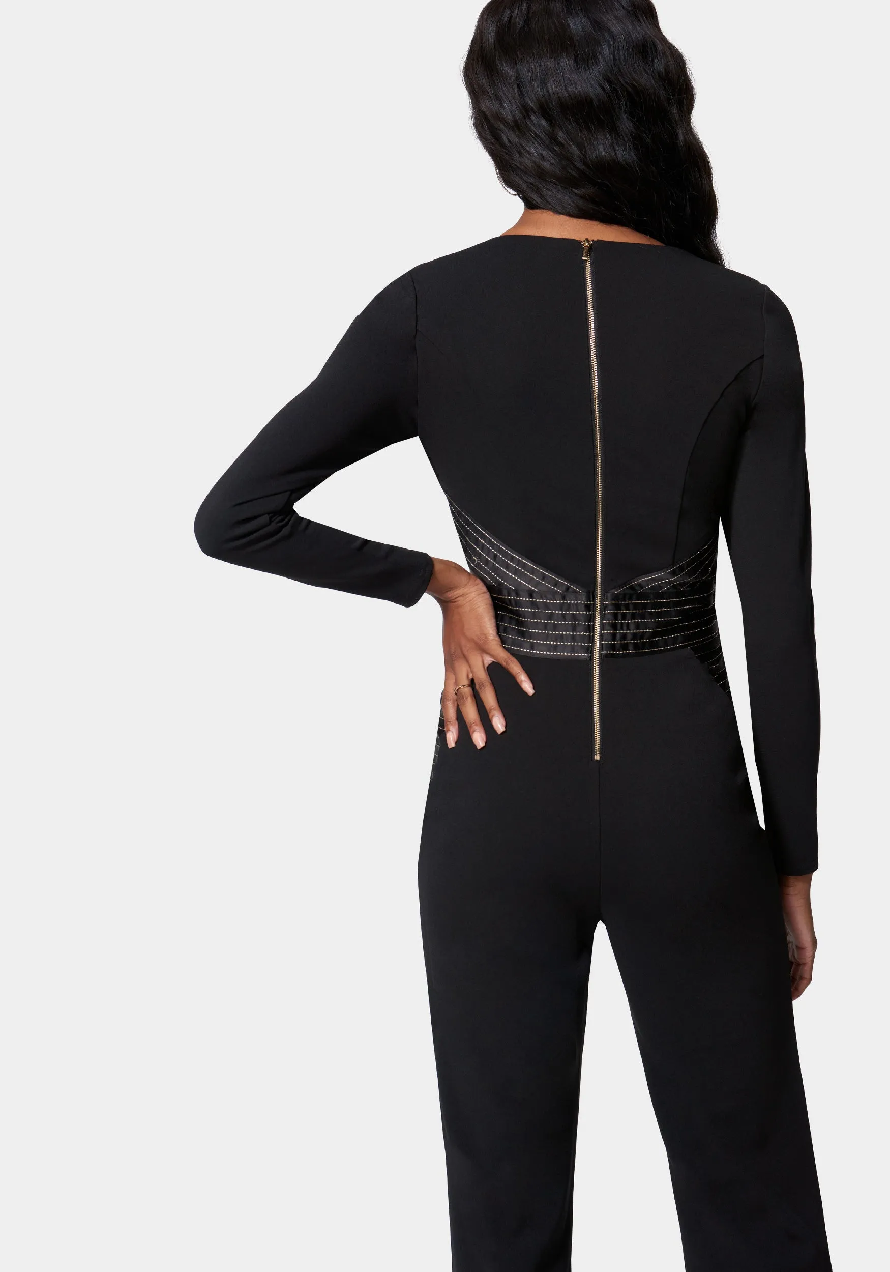 Satin Tailored Multi Stitch Jumpsuit sold by Bebe product image thumbnail 3