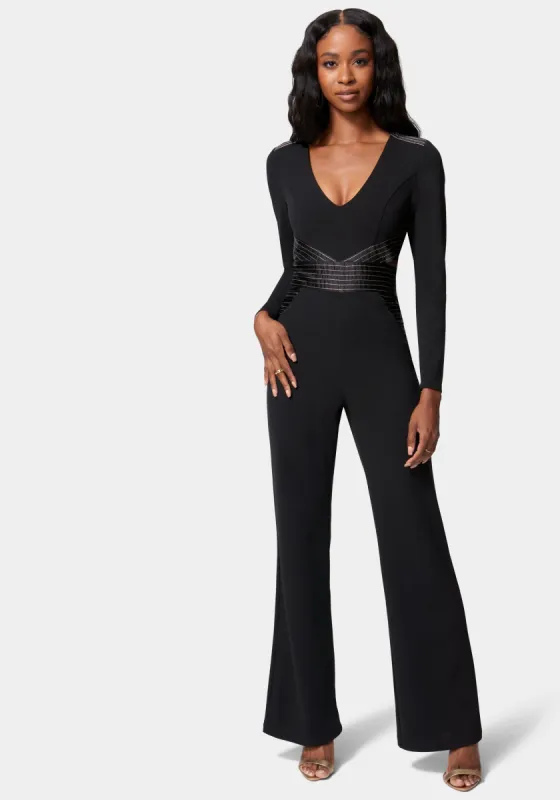 Satin Tailored Multi Stitch Jumpsuit sold by Bebe