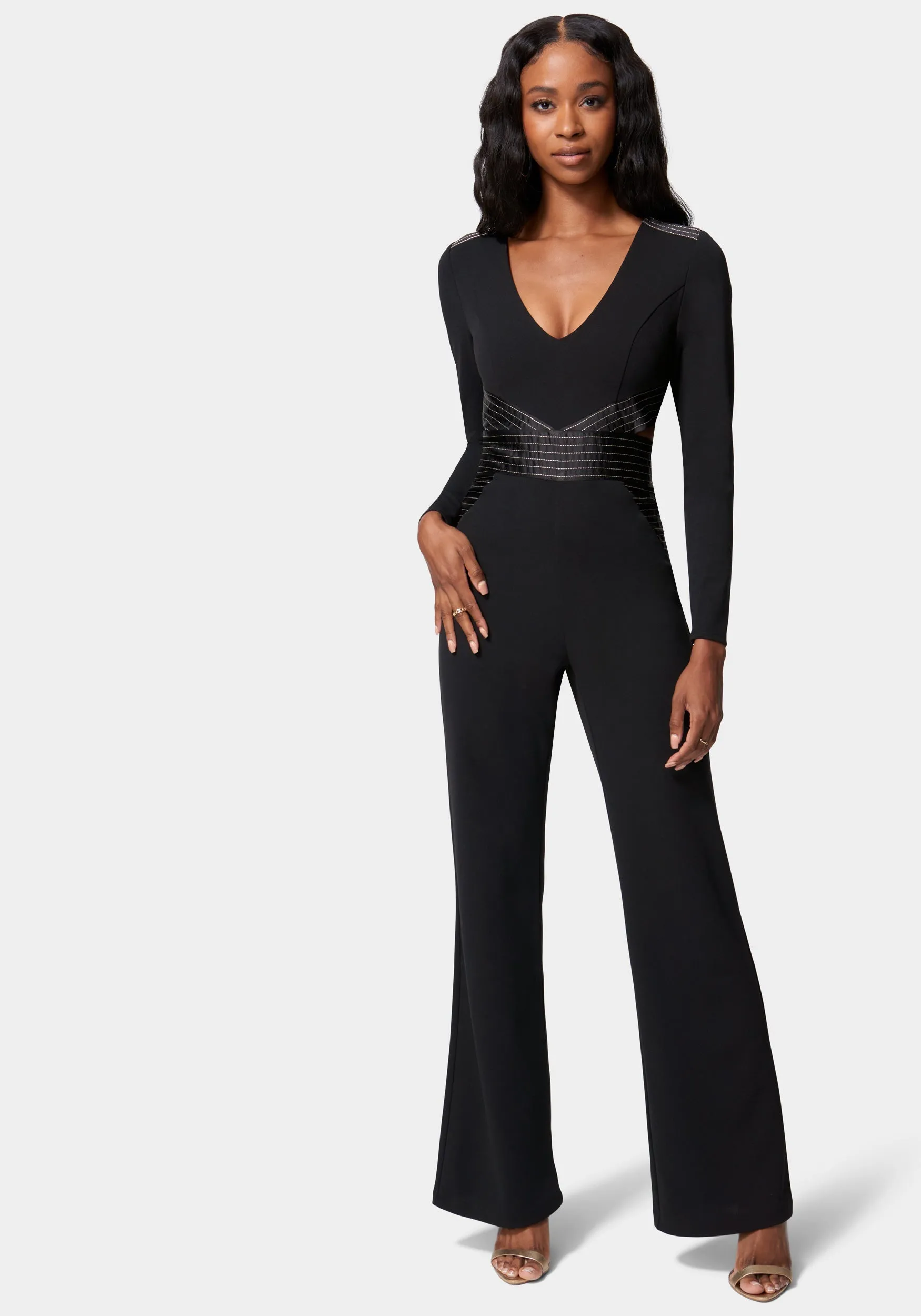 Satin Tailored Multi Stitch Jumpsuit sold by Bebe