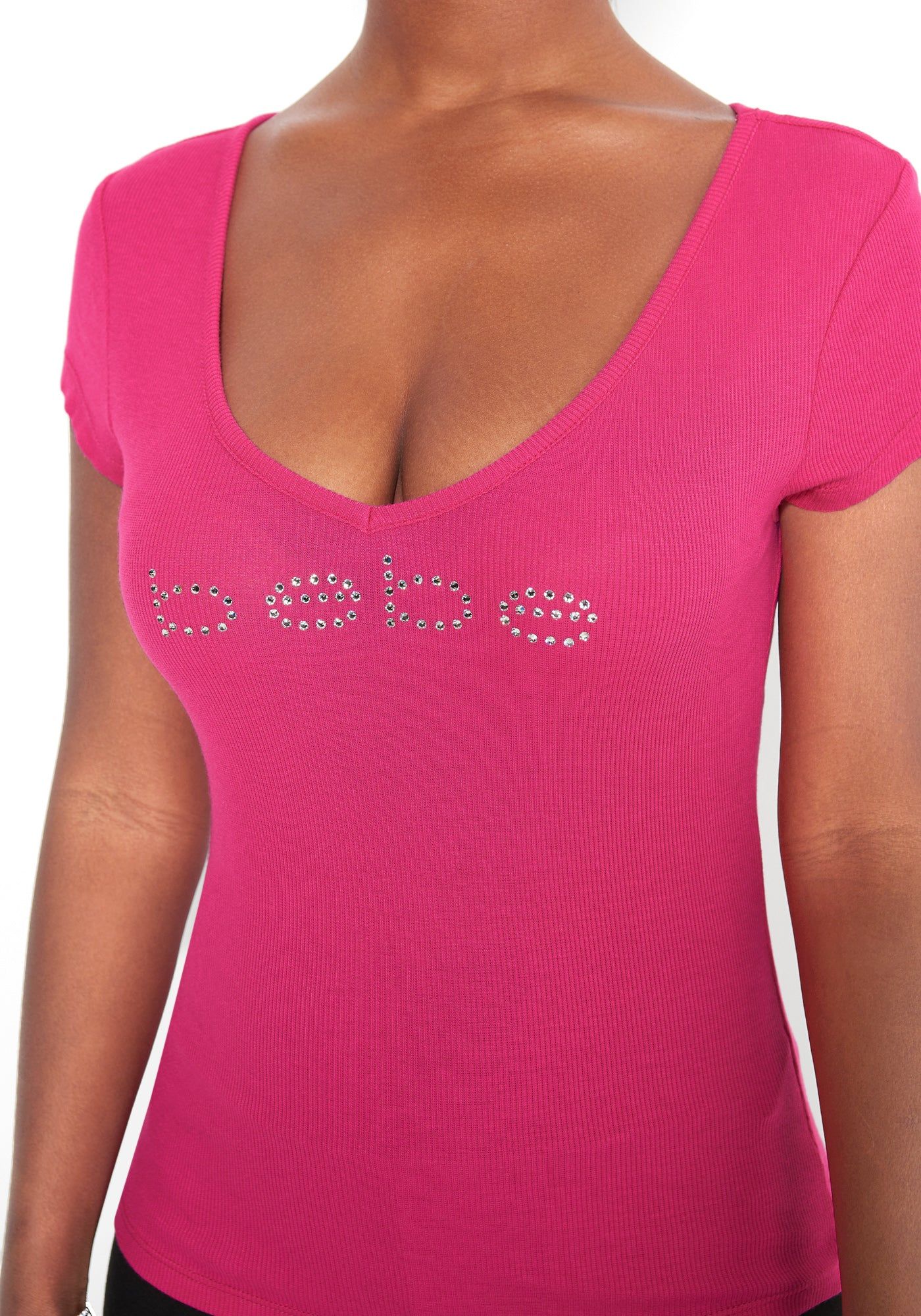 Crystal Logo V-Neck Short Sleeves Tee sold by Bebe product image thumbnail 4