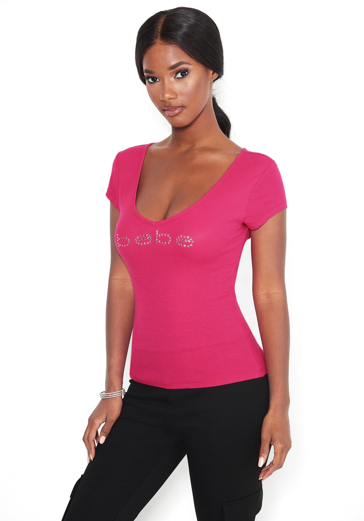 Crystal Logo V-Neck Short Sleeves Tee sold by Bebe product image thumbnail 2