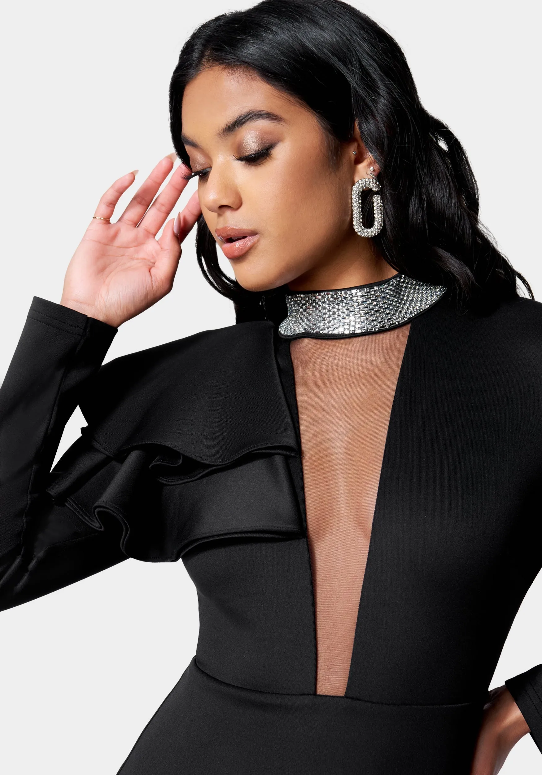 Dramatic Ruffle Plunge Dress sold by Bebe product image thumbnail 4