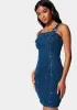 Multi Band Detail Denim Dress sold by Bebe