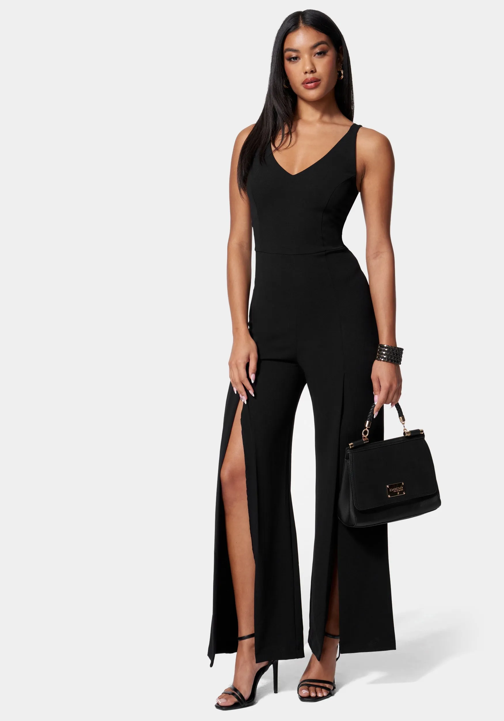 V Neck Open Leg Jumpsuit sold by Bebe