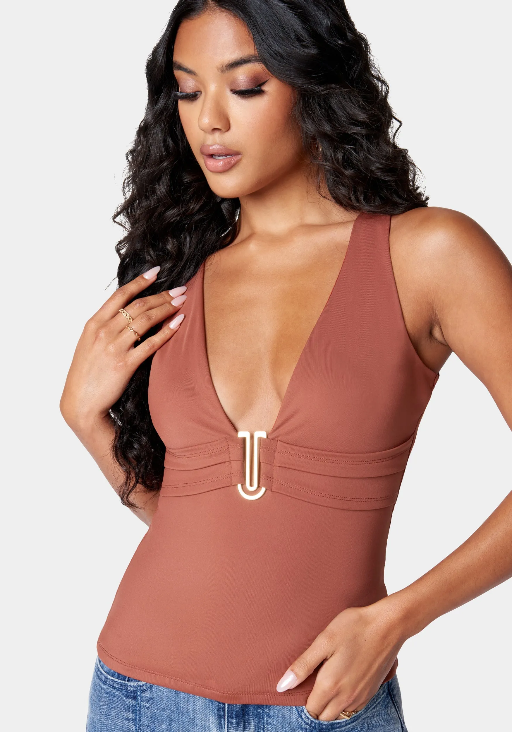 U Ring Sleeveless Plunging Knit Top sold by Bebe product image thumbnail 4