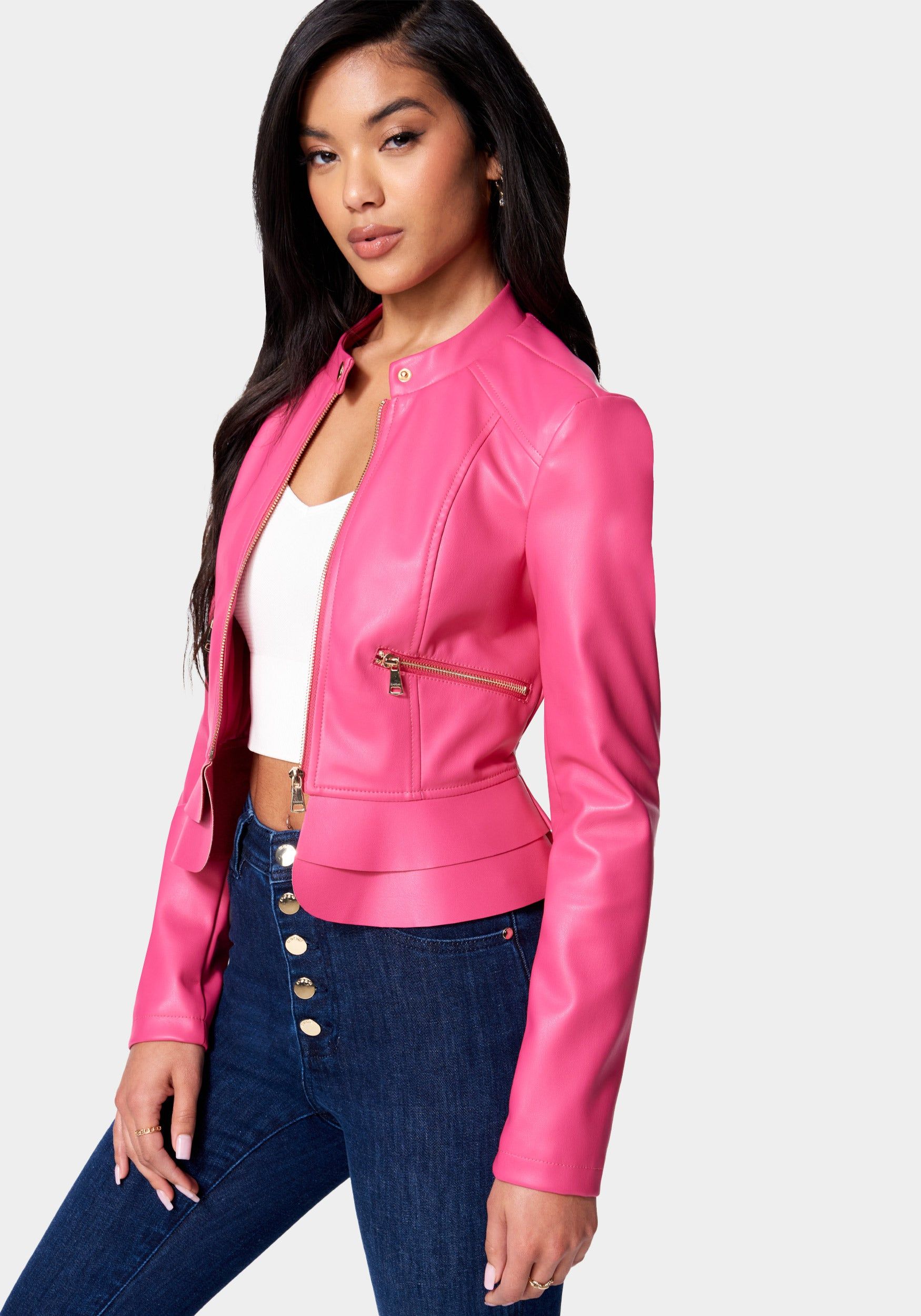 Vegan Leather Zip Front Ruffle Hem Jacket sold by Bebe product image thumbnail 2