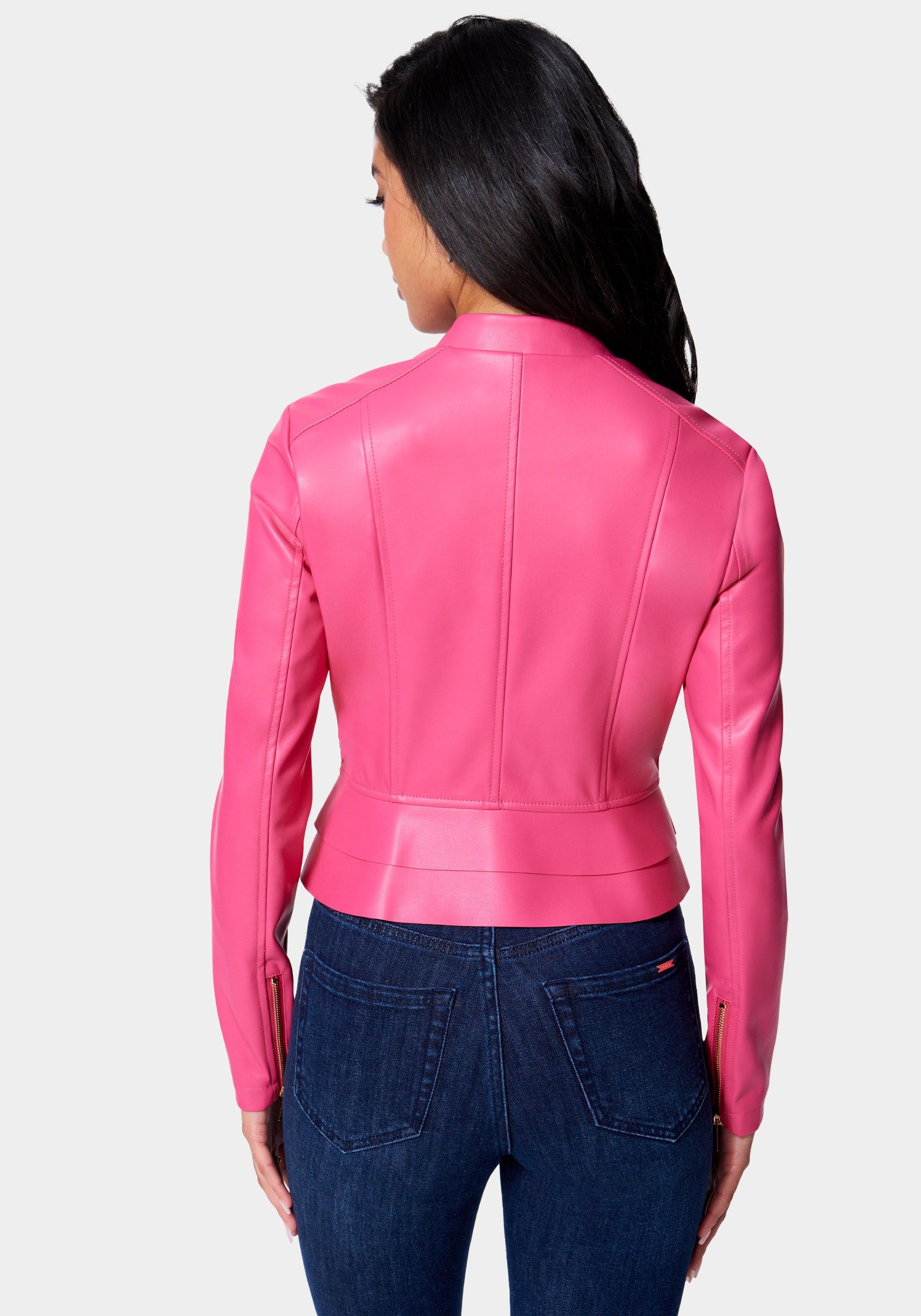 Vegan Leather Zip Front Ruffle Hem Jacket sold by Bebe product image thumbnail 3