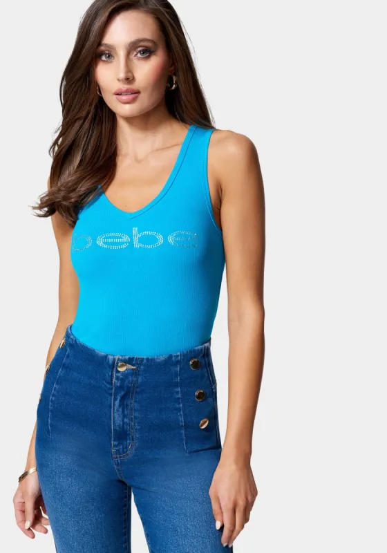 Bebe Logo V-Neck Rib Tank Top sold by Bebe