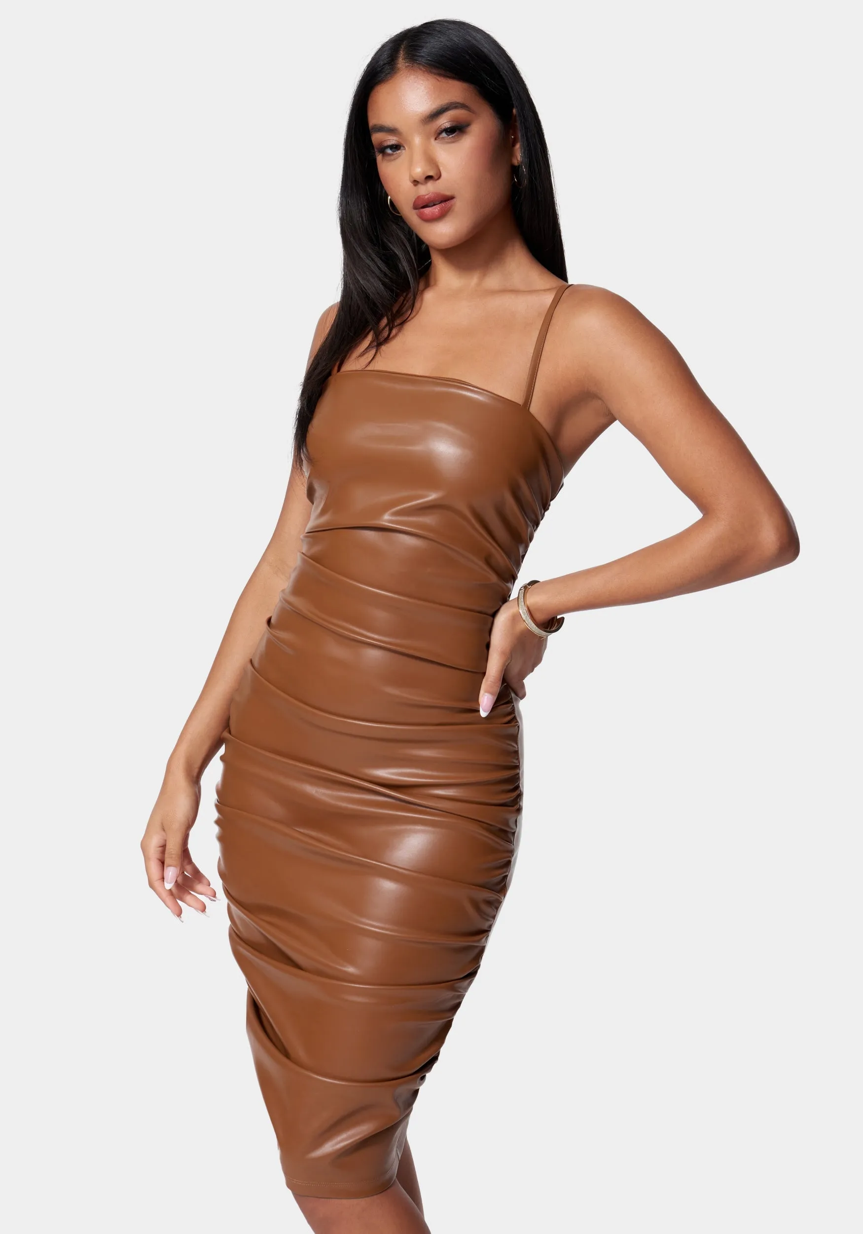 Ruched Midi Vegan Leather Dress sold by Bebe product image thumbnail 4