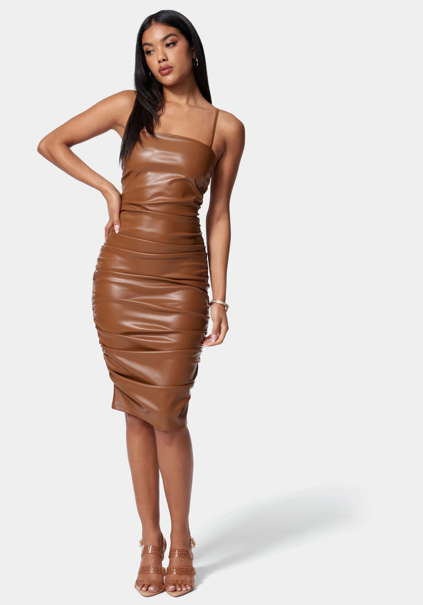 Ruched Midi Vegan Leather Dress sold by Bebe product image thumbnail 2