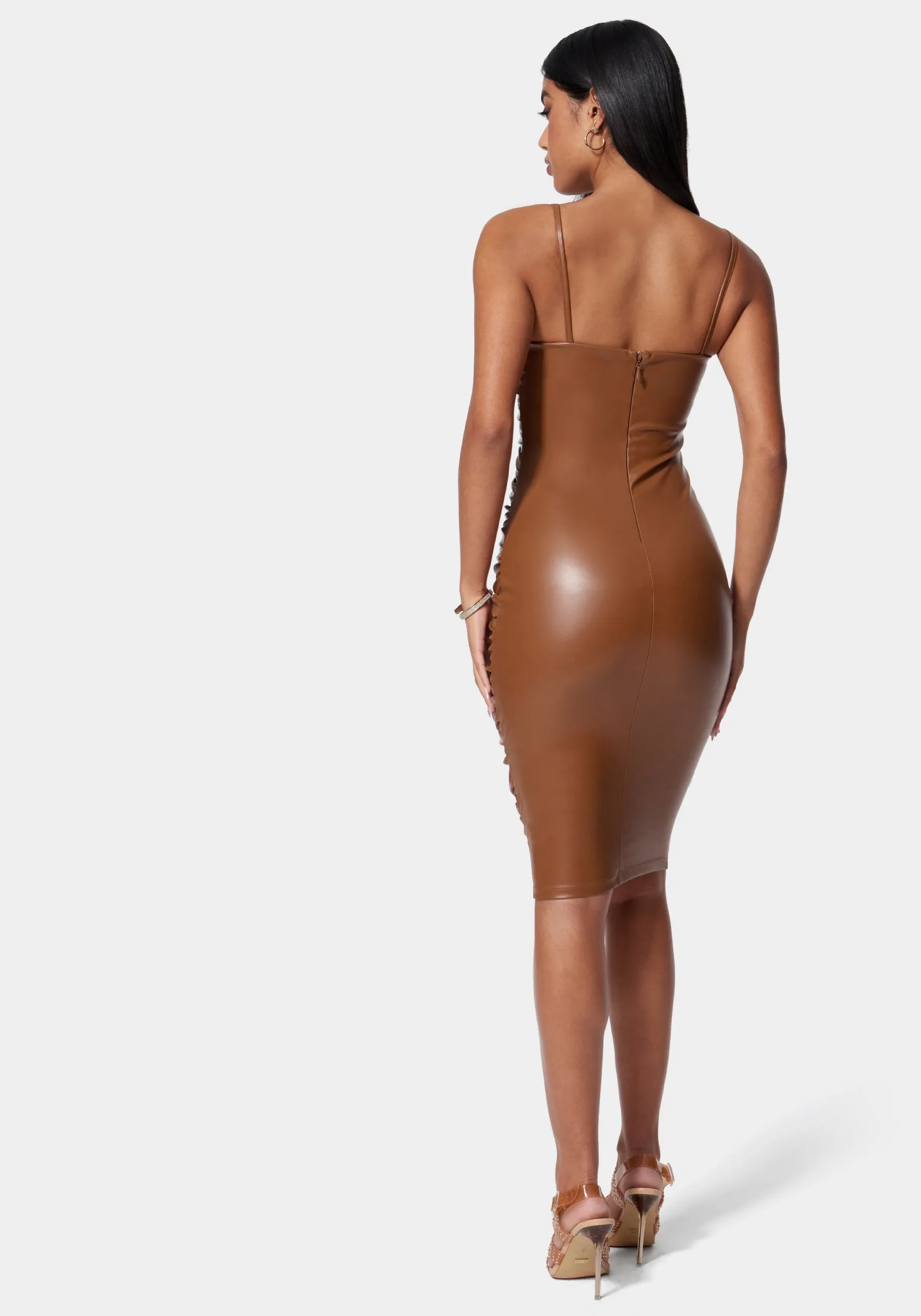 Ruched Midi Vegan Leather Dress sold by Bebe product image thumbnail 3