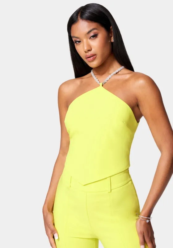 Embellished Neck Woven Top sold by Bebe