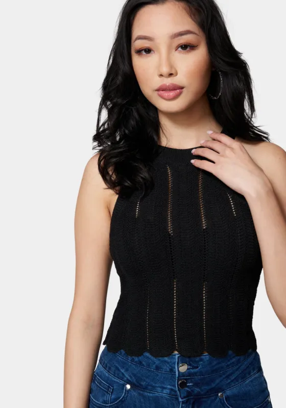 Scallop Hem Pointelle Sweater Halter Top sold by Bebe
