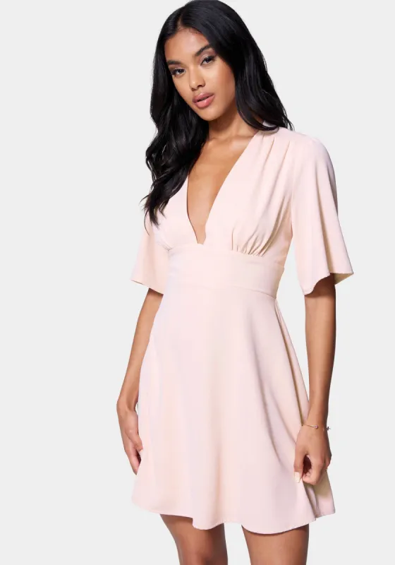 Ruffle Shoulder Flare Dress sold by Bebe
