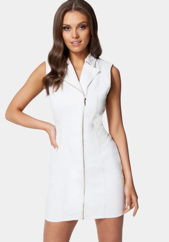 Multi Stitch Asymmetrical Zipper Denim Dress sold by Bebe
