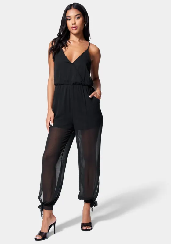 Solid Ankle Tie Jumpsuit sold by Bebe