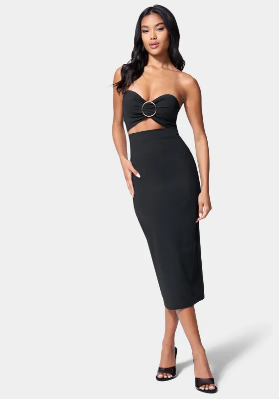 Strapless Front Cutout Midi Dress sold by Bebe
