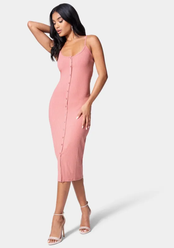 Button Front Rib Midi Dress sold by Bebe