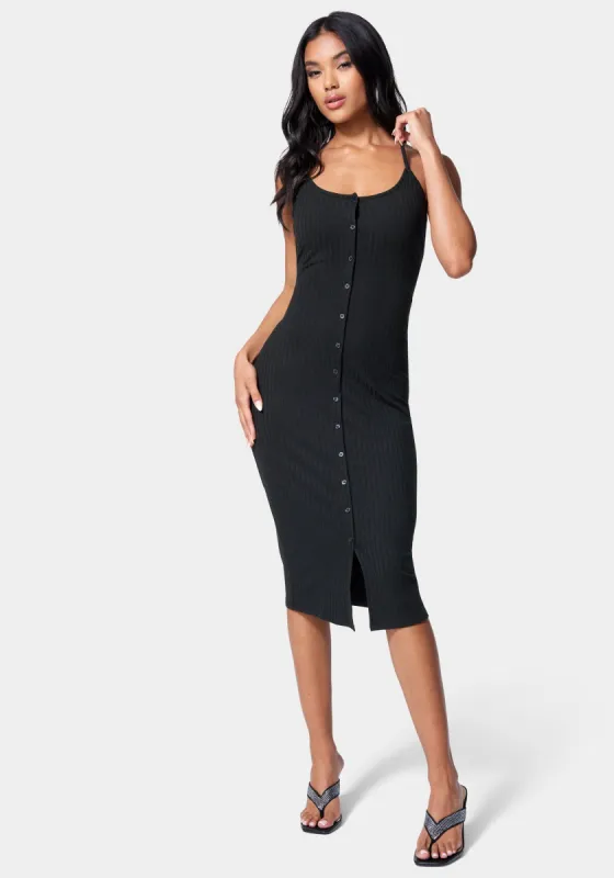 Button Front Rib Midi Dress sold by Bebe