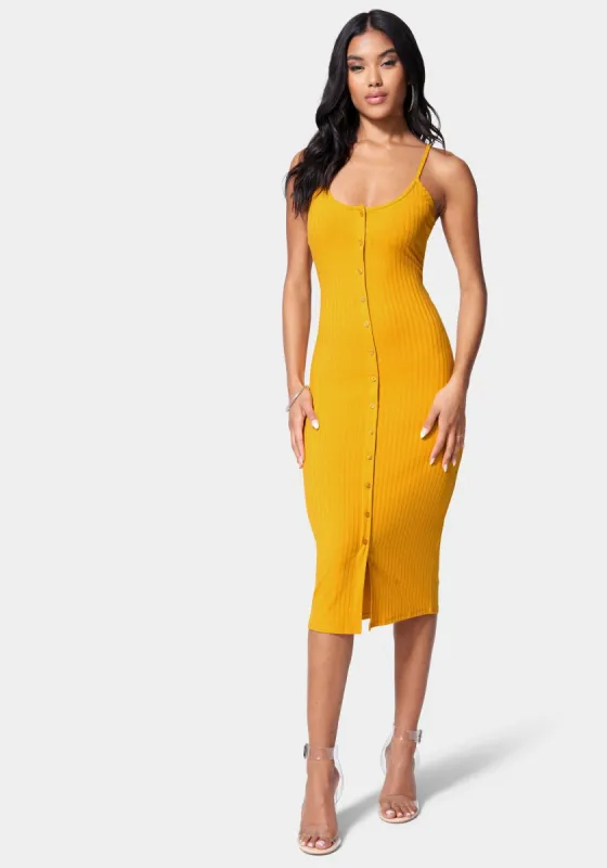 Button Front Rib Midi Dress sold by Bebe