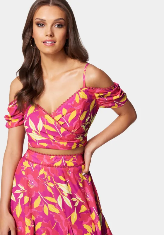 Cold Shoulder Cross Front Printed Top sold by Bebe