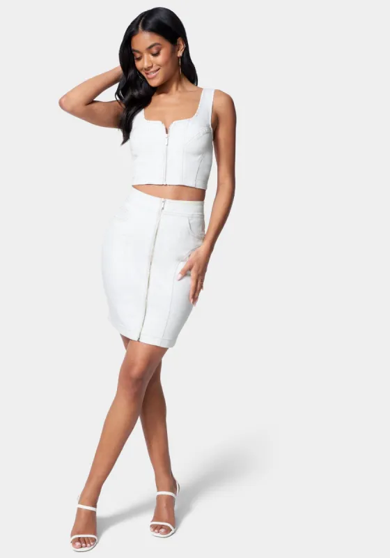 Contrast Stitching Zip Up Denim Top sold by Bebe